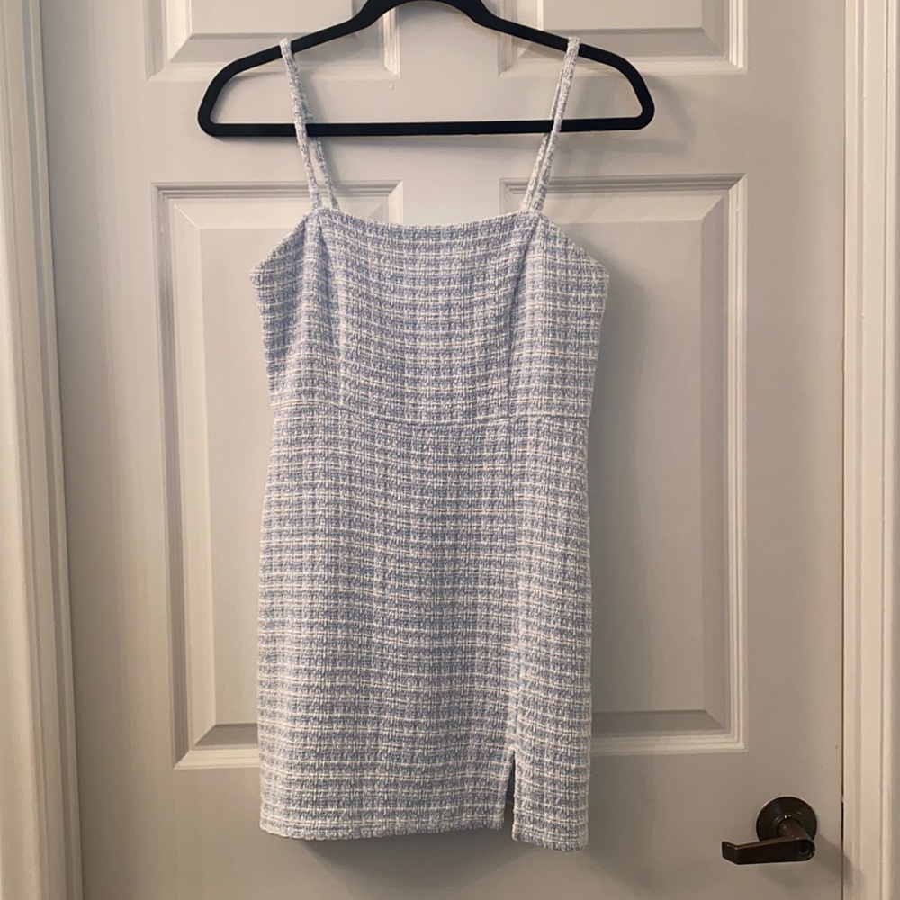 Blue/white tweed mini dress